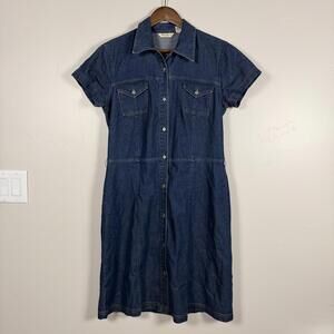 Eddie Bauer Women’s Medium Chambray Denim Button Front Shirt Dress Casual